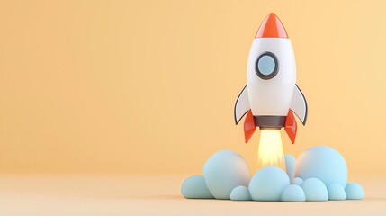 A modern 3D rocket emblem featuring a launch sequence animation, representing growth and ambition in business and personal development, dynamic and motivational aesthetics, simple