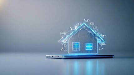 Smart home concept with digital house icon on a smartphone