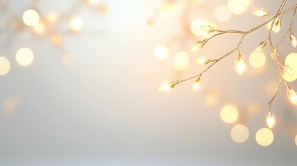 Obraz premium Abstract festive background with golden lights and blurred bokeh on a light blue backdrop.