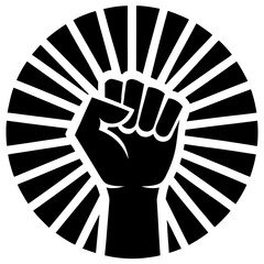 Hand raising upward sign of revolution, artistic background