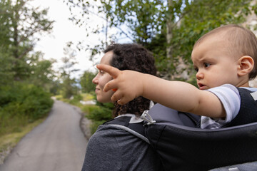 Mother and Child Exploring Nature in Crowsnest Pass Forest