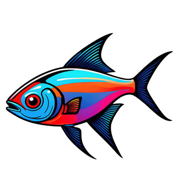 recommend clip art: Illustration of a neon tetra fish, aquarium pet fish graphic element