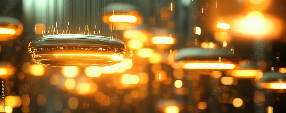 Poster a captivating scene of glowing orbs in motion, blending futuristic design with mesmerizing light eff