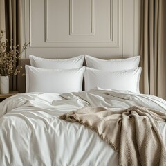 Classic bed with pillow and throw created with generated ai