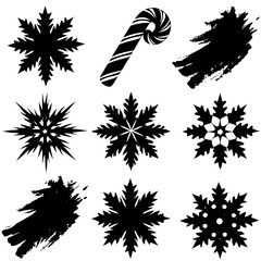 Silhouettes of snowflakes and candy canes on a white background
