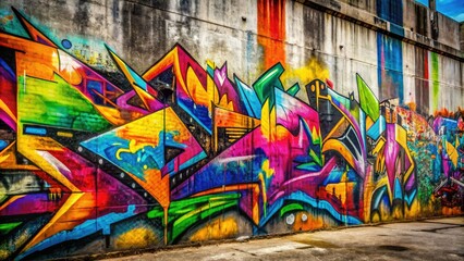 Obraz premium Vibrant, abstract graffiti splashes across a faded, concrete urban wall, creating a dynamic, textured background with bold colors and edgy, modern appeal.
