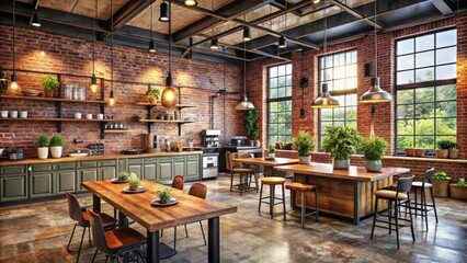 Exposed brick walls and metal fixtures meet rustic wood tables, while cutting-edge tech meets the senses in a café where flavors and innovation converge.