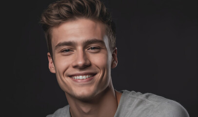Obraz premium A young man smiles brightly at the camera during a photo shoot