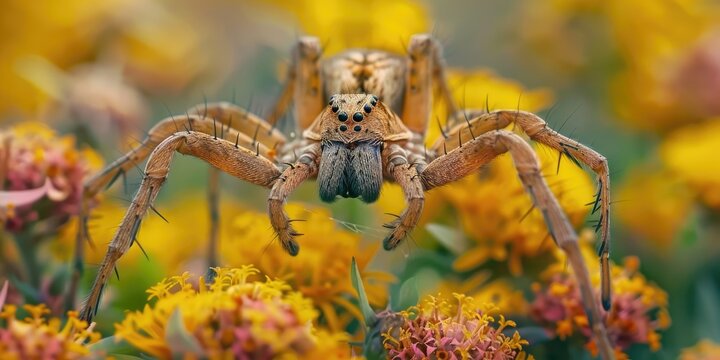 Female wolf spider belonging to the Lycosidae family
