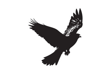 Flying Bird with Spread Wings Silhouette - Black and White Vector Art