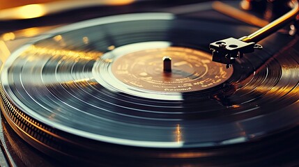 Enjoying Timeless Classics With a Vinyl Record Spinning on a Turntable at Home