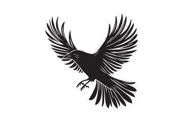 Flying Bird with Spread Wings Silhouette - Black and White Vector Art