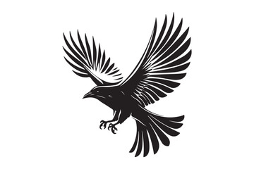 Flying Bird with Spread Wings Silhouette - Black and White Vector Art