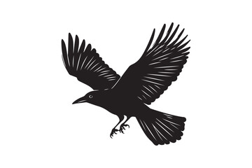Flying Bird with Spread Wings Silhouette - Black and White Vector Art
