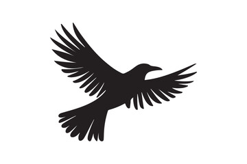 Flying Bird with Spread Wings Silhouette - Black and White Vector Art