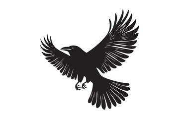 Flying Bird with Spread Wings Silhouette - Black and White Vector Art