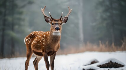 Fototapeta premium deer in the snow forest