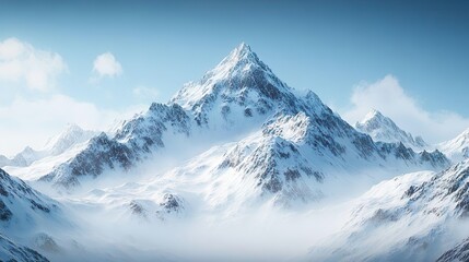 Obraz premium Breathtaking snow-covered mountain peaks under a sunny sky perfect for scenic and winter-inspired wallpapers
