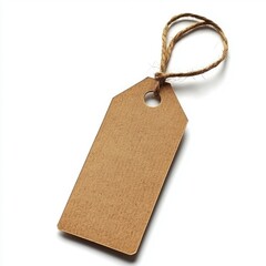 Blank Brown Paper Tag with Twine String Isolated on White Background for Labeling, Pricing, or Gift Wrapping