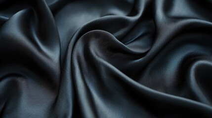 Obraz premium Luxurious Black Silk Fabric with Elegant Folds and Smooth Texture for Fashion and Design