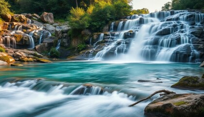 Obraz premium Beautiful Krka Waterfalls in Krka National Park,Croatia.Long exposure for flowing water, ai