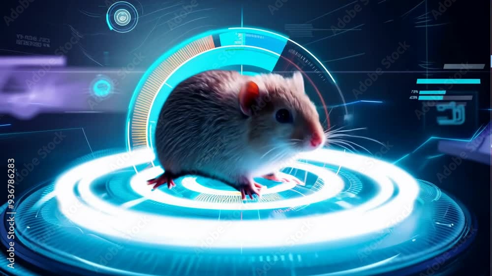 Aufkleber futuristic digital illustration of a mouse on a glowing tech platform generative ai