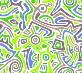 Abstract hand-drawn drawing of bright colors of chaotic shapes.Seamless pattern.