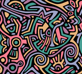 Abstract hand-drawn drawing of bright colors of chaotic shapes.Seamless pattern.