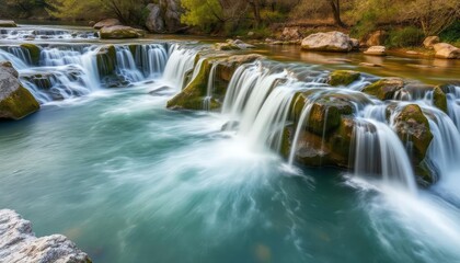 Fototapeta premium Beautiful Krka Waterfalls in Krka National Park,Croatia.Long exposure for flowing water, ai