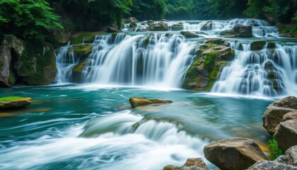 Fototapeta premium Beautiful Krka Waterfalls in Krka National Park,Croatia.Long exposure for flowing water, ai