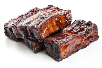 Fototapeta premium Char Siu, Cantonese-style barbecued pork, marinated in a mixture of honey, five-spice powder, fermented tofu, dark soy sauce, and hoisin sauce, then roasted. Isolated on White Background
