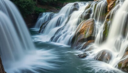 Fototapeta premium Beautiful Krka Waterfalls in Krka National Park,Croatia.Long exposure for flowing water, ai