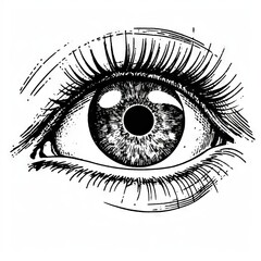 Fototapeta premium Detailed Illustration of a Human Eye in Black and White Line Art Style