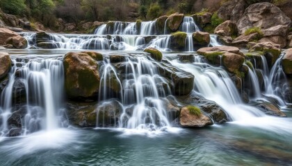 Fototapeta premium Beautiful Krka Waterfalls in Krka National Park,Croatia.Long exposure for flowing water, ai