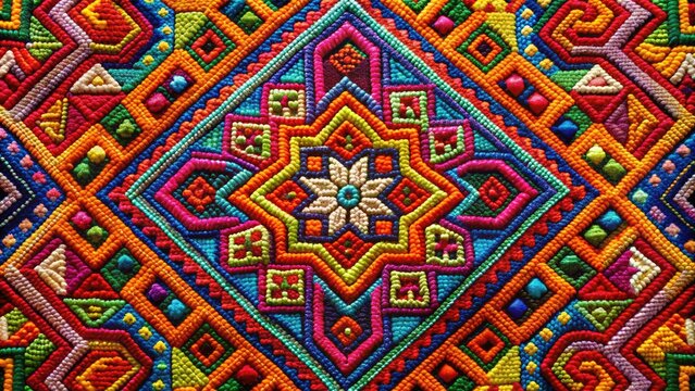 Vibrant colors and intricate patterns adorn traditional Shipibo Konibo artwork, showcasing rich Amazonian culture through stunning paintings and textiles in Lima, Peru.