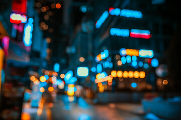 City street in Seoul at night, blurred abstract background