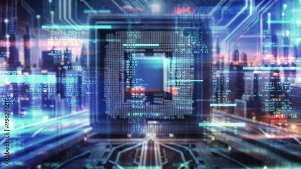 Poster animation about digital world and artificial intelligence.