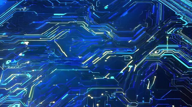 Vibrant blue circuit board background showcasing intricate electronic patterns and lines, perfect for technology themes.