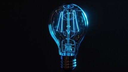 Glowing Blue Light Bulb in the Dark