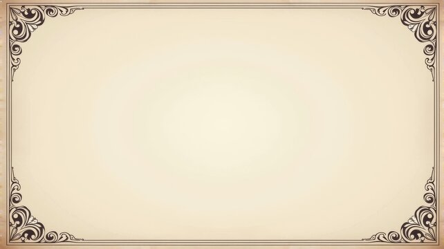 Elegant Vintage Border Design with Ornate Corner Decorations on Parchment Background for Invitations, Certificates, and Craft Projects