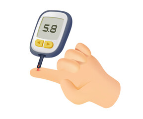 Character with Diabetes Monitor Glucose Levels By Using Glucose Meters in 3D style. Glucometer Manage Their Condition And Make Informed Decisions Regarding the Health. Cartoon hands 3D Vector