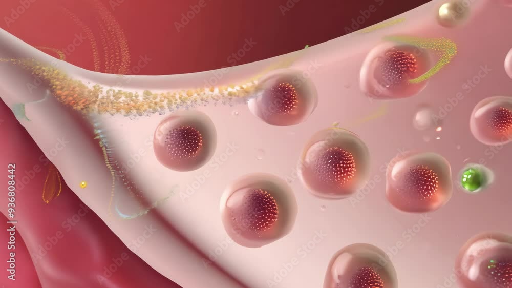 Poster exploring the intricate process of cellular interactions in blood vessels under microscopic view