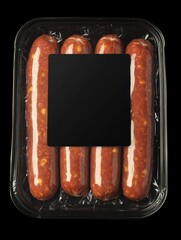 Packaged Sausages in Black Tray with Label Area
