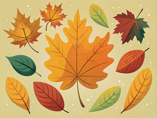 Autumn leaves illustration | Colorful falling autumn leaves isolated at beige background, fall concept, banner, flat illustration