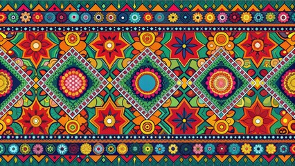 Vibrant geometric shapes and lines form a sleek, modern border design with bold colors and abstract patterns, perfect for contemporary backgrounds and textures.