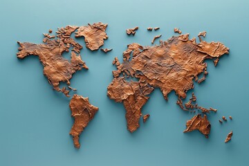 Artistic world map made from textured materials, showcasing a unique design. Ideal for educational or travel-themed projects with a creative touch.