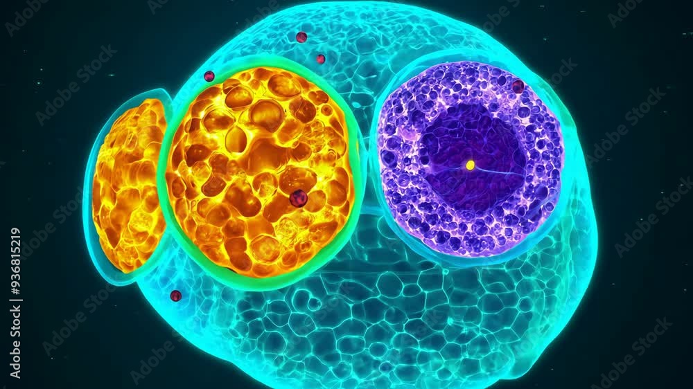 Poster exploring the intricate structure and functions of a eukaryotic cell in a microscopic view