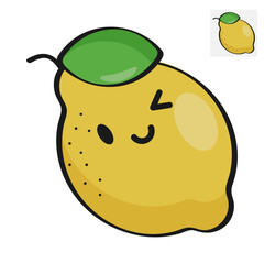 Flat vector illustration of a lemon on a white background. A funny lemon is lying on its side