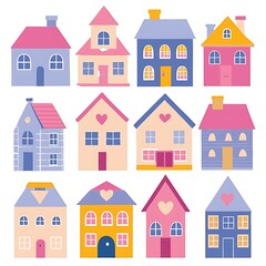 Fototapeta premium Charming Cartoon Houses Collection - Cozy Hand-Drawn Doodle Homes