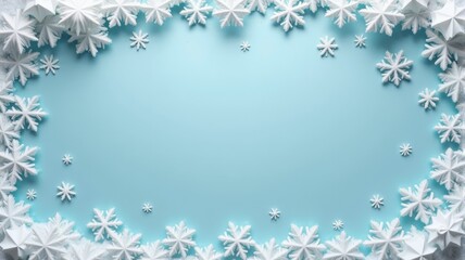 Winter Snowflake Background Illustration Perfect for Christmas and Holiday Designs, Featuring White Paper Snowflakes on Light Blue Background